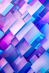Neon cubes in pink and purple shades float on gradient background, creating futuristic digital backdrop. Perfect for tech presentations, modern design projects, or vibrant digital art. Vertical format