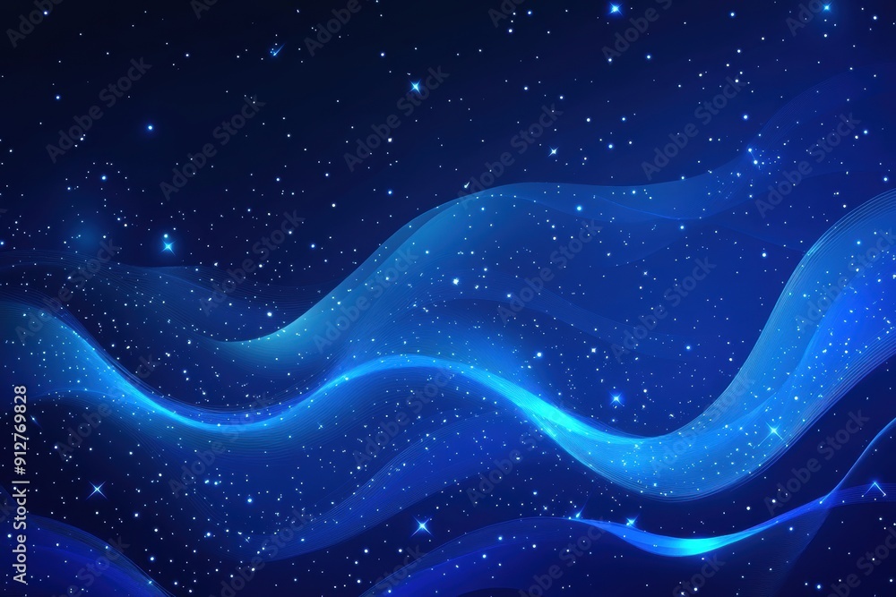 Wall mural ks vector background blue gradient with stars and wave.