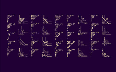 Ornamental Vintage Corners Vector Set Design. Different Types of Corners For Frames and Other Royal Design.
