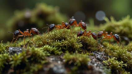 ants on a mossy tree