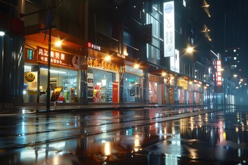 Rainy Night in a Neon-Lit City