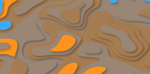 3D colorful abstract paper art style papercut design background vector. Chocolate color topography map light element shadow landscape.