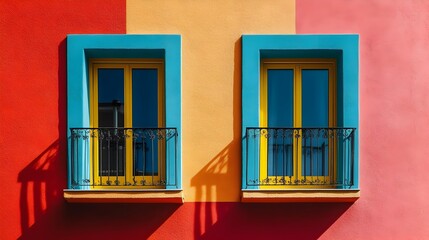 Fototapeta premium Colorful Facade and Balconies in Vibrant Mediterranean Architecture