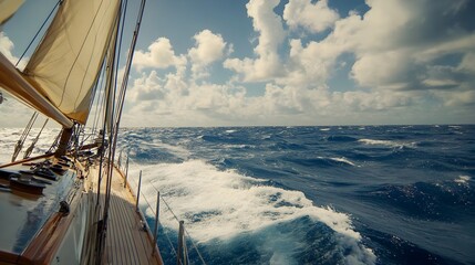 Majestic Sailboat on the Open Ocean with Billowing Sails under Cloudy Skies