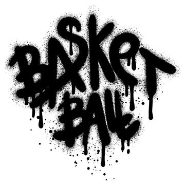 graffiti Basketball text sprayed in black over white.