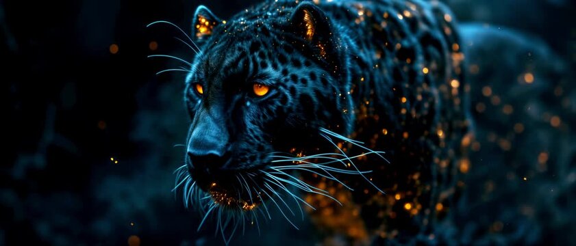  Black Panther with Glowing Sparks: A Mystical Creature Embodies Power, Grace, and the Magic of Nature. Mystical Panther & Power of Nature