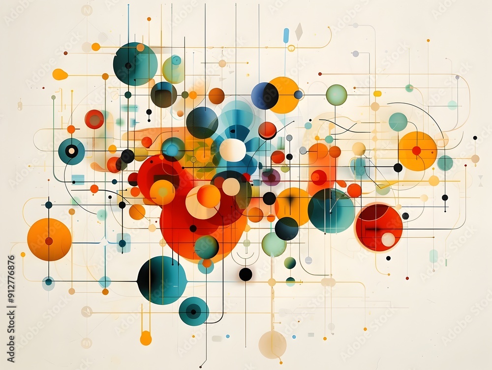 Poster abstract geometric pattern with circles and lines.