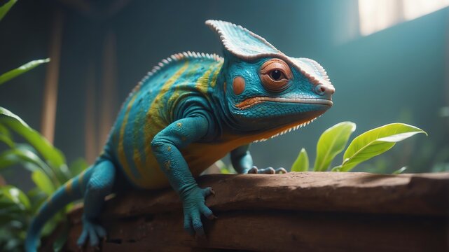 cleo the clever chameleon a chameleon with a sharp min cinematic concept art