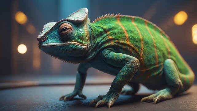 cleo the clever chameleon a chameleon with a sharp min cinematic concept art
