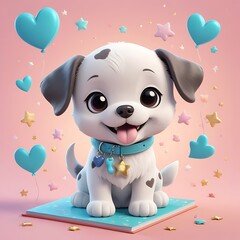 Naklejka premium Cute Cartoon Puppy with Big Eyes