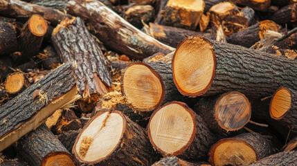 Close-Up Image of Piled Chopped Timber Logs