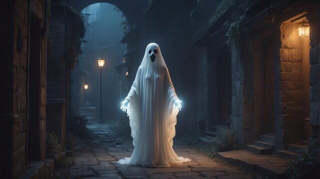 gwen the glowing ghost a friendly ghost who lights up cinematic concept art