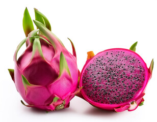dragon fruit whole and sliced isolated on white background