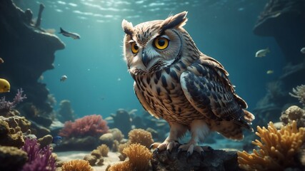 olivia the oceanic owl an owl who lives underwater and cinematic concept art