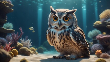 olivia the oceanic owl an owl who lives underwater and cinematic concept art