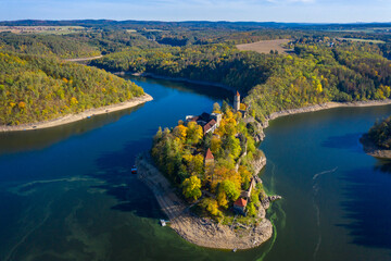 Aerial view of Zvikov castle, Czechia. Zvikov castle at the junction of the Vltava and Otava...