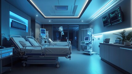 High-tech hospital room with automated monitoring systems