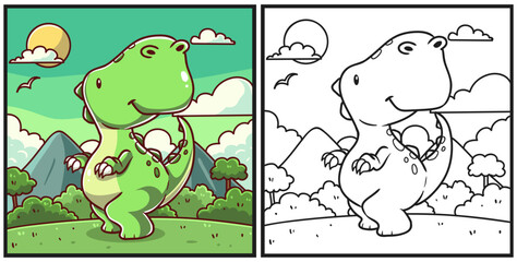 Naklejka premium Green dinosaur coloring page illustration