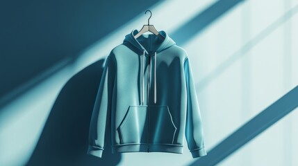 Sky Blue Zip-Up Hoodie Mockup: Side View | High-Quality Image Download