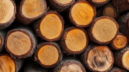 Naklejka premium Close-Up Image of Piled Chopped Timber Logs