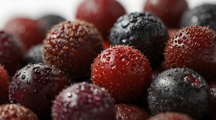 close-up photo of a mix of blueberries and raspberries. Blackberries, redberries