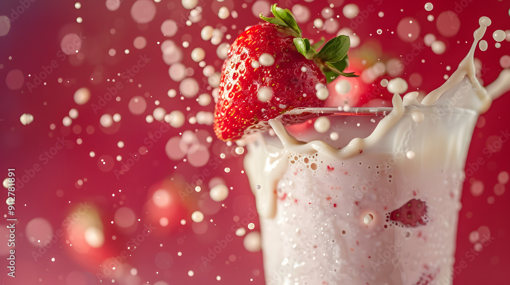 Aufkleber strawberry dropping into a milk shake creating a splash.