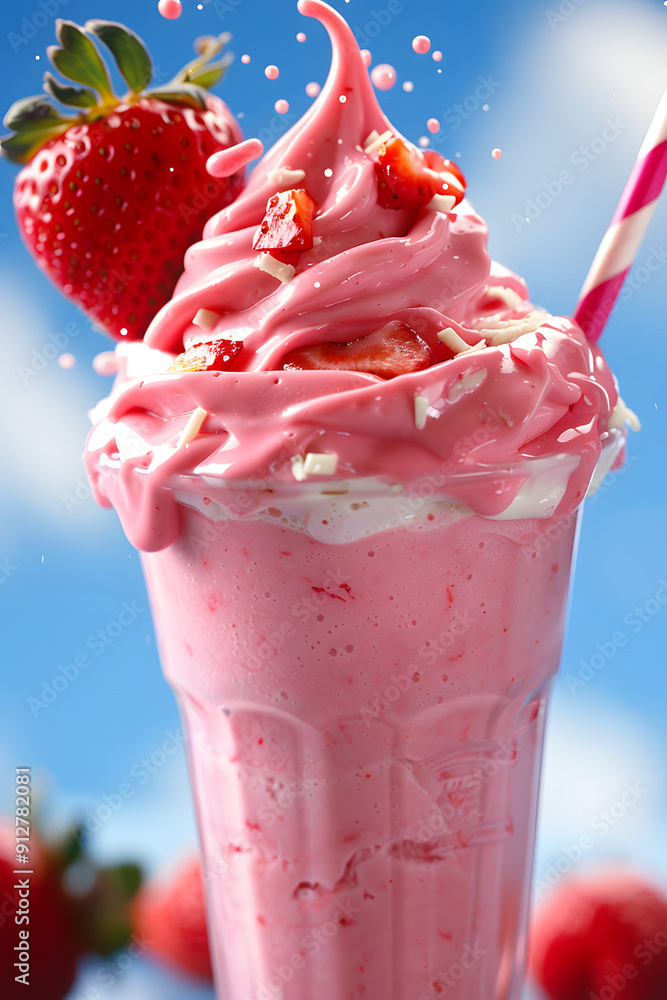 Aufkleber strawberry dropping into a milk shake creating a splash.