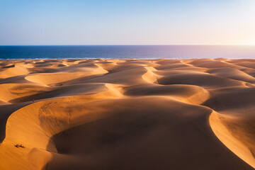 View of the Natural Reserve of Dunes of Maspalomas, in Gran Canaria, Canary Islands, Spain. Beautiful view of Maspalomas Dunes on Gran Canaria, Canary Islands, Spain.