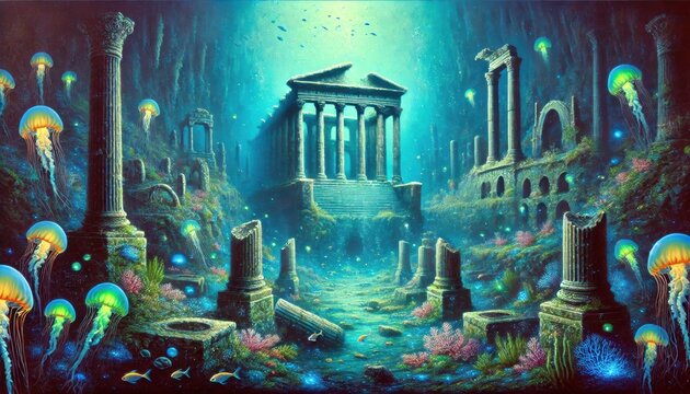 A mythical underwater city illustration