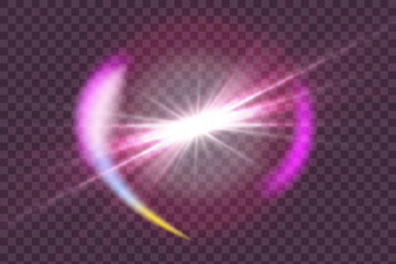 Flash, realistic flares, glowing effects, camera light, sunlight reflection, stars, isolated flares, sparkling flares. Isolated on transparent background, png. Celestial, cosmic elements