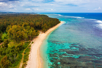 Palmar beach on the east coast, Indian Ocean, Mauritius Island. Palmar beach with turquoise sea and...