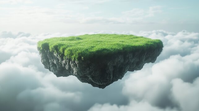 A floating slice of land with a green grass surface