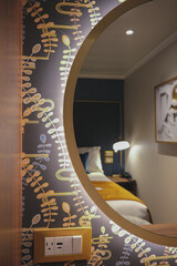 Luxurious interior or inside cabin stateroom on luxury ocean cruiseship or cruise ship liner in...