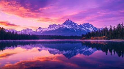 A Majestic Mountain Range Reflected in a Calm Lake at Sunset