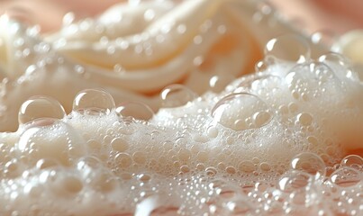Abstract background featuring white soap foam bubbles on a clean surface 