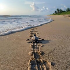 Solitary footprints vanish into foamy surf, casting long shadows on sun-kissed sandy shore