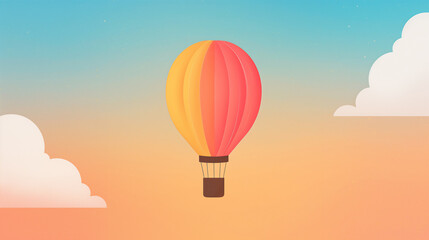 Obraz premium Colorful Hot Air Balloon in a Clear Sky With Clouds During a Sunset, Ideal for Summer Adventure and Travel Concepts