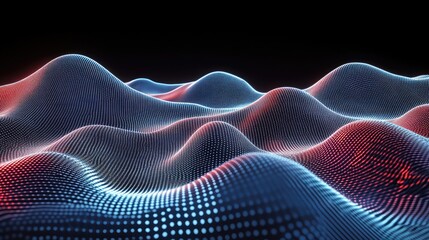 Fototapeta premium Futuristic digital wave pattern illuminated with red and blue lights, representing data flow and technology innovation.