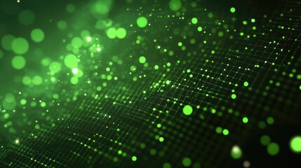 Green digital abstract background with glowing dots and lines, suitable for technology, science, and futuristic themes.