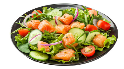 Fresh Salmon Salad on Transparent Background, Gourmet Food Presentation