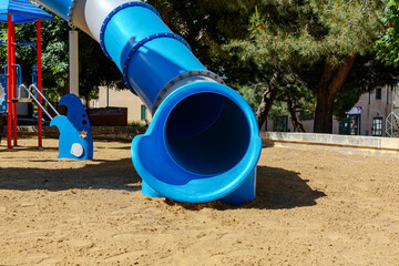 Blue Spiral Slide at a Playground