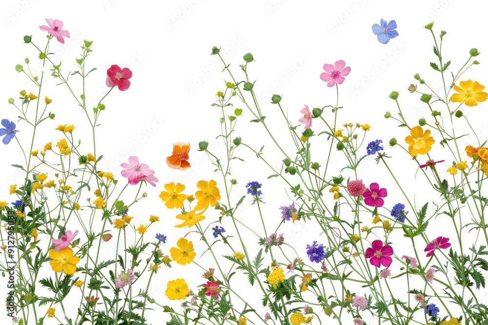 Wall mural png colorful wildflowers on white background