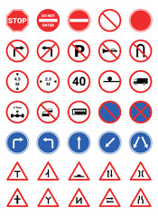 Set of international road signs on white background.
