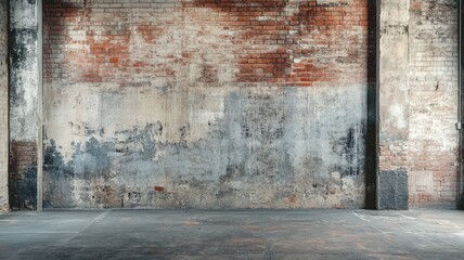 Weathered Brick Wall Inside Abandoned Industrial Building on a Sunny Day