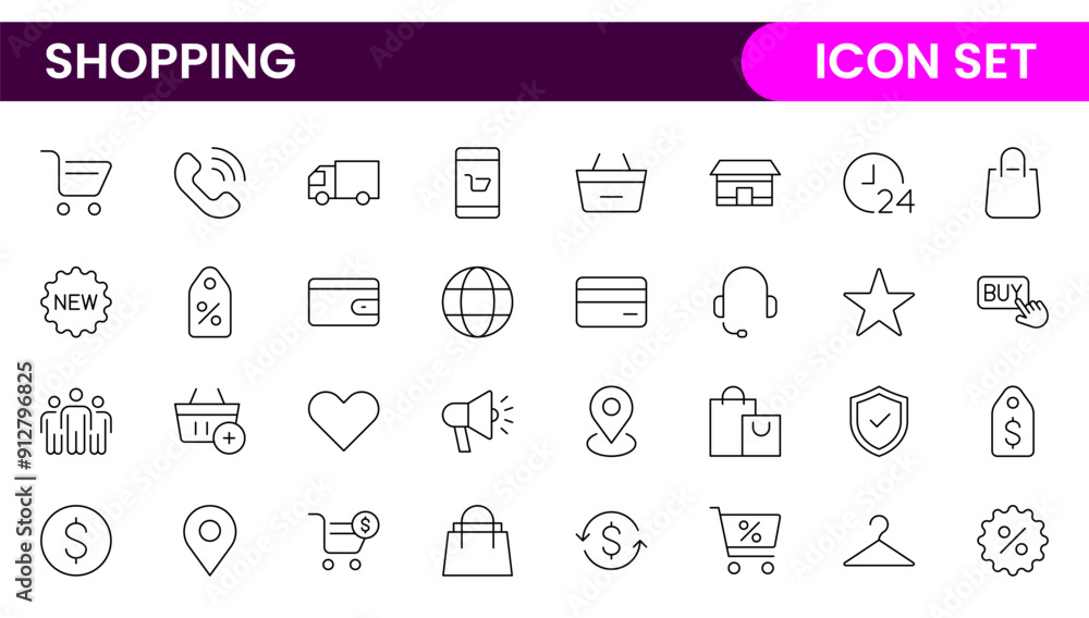 Poster set of shopping cart icons. collection of web icons for online store, from various cart icons in var