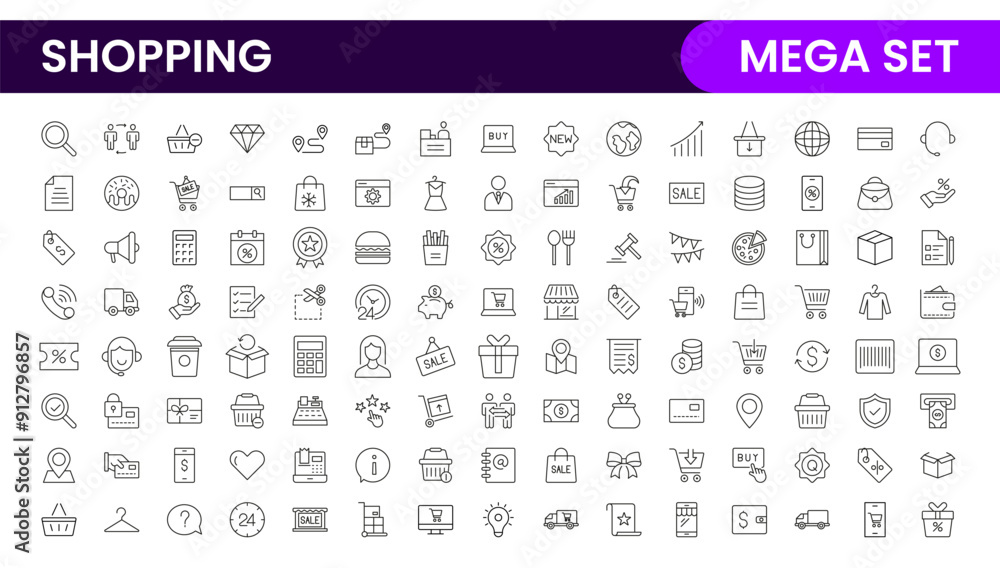 Poster set of shopping cart icons. collection of web icons for online store, from various cart icons in var