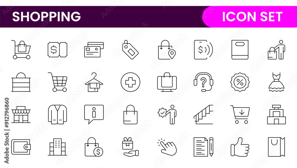 Poster set of shopping cart icons. collection of web icons for online store, from various cart icons in var
