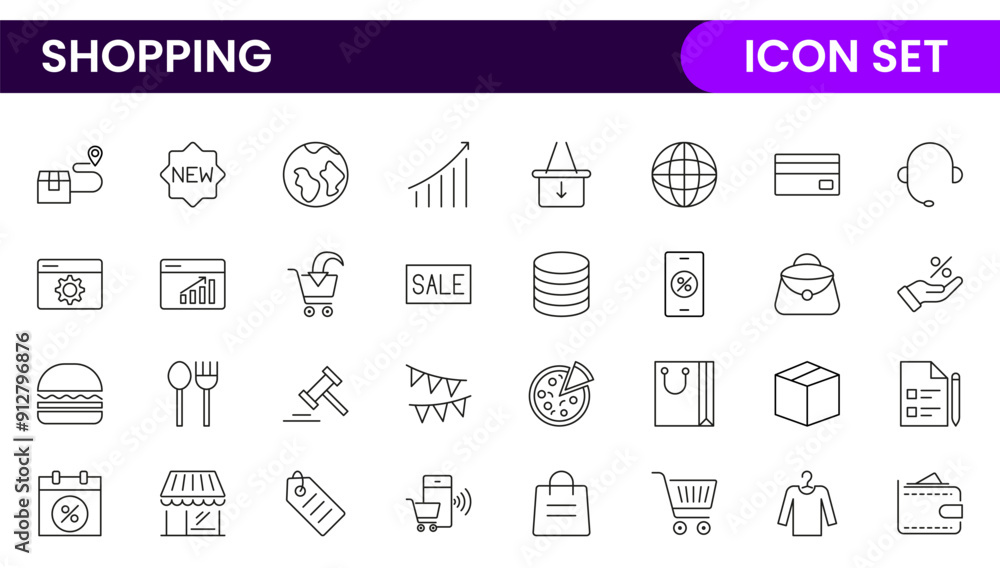 Poster set of shopping cart icons. collection of web icons for online store, from various cart icons in var