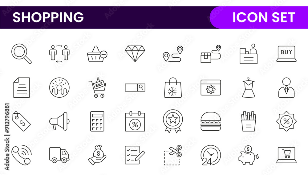 Poster set of shopping cart icons. collection of web icons for online store, from various cart icons in var