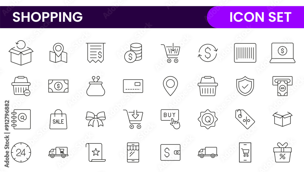Poster set of shopping cart icons. collection of web icons for online store, from various cart icons in var